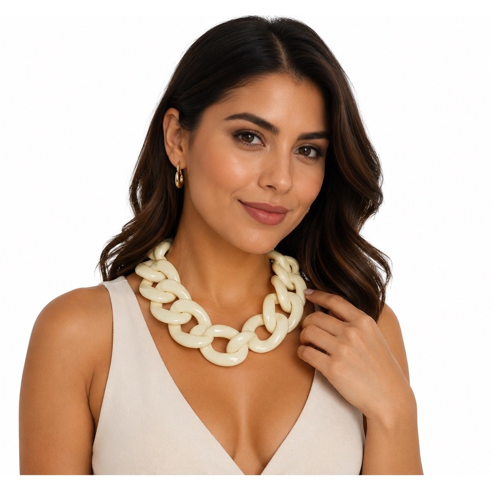 Rush by Denis & Charles Chunky Off White Curb Chain Necklace Gold Tone 103-133